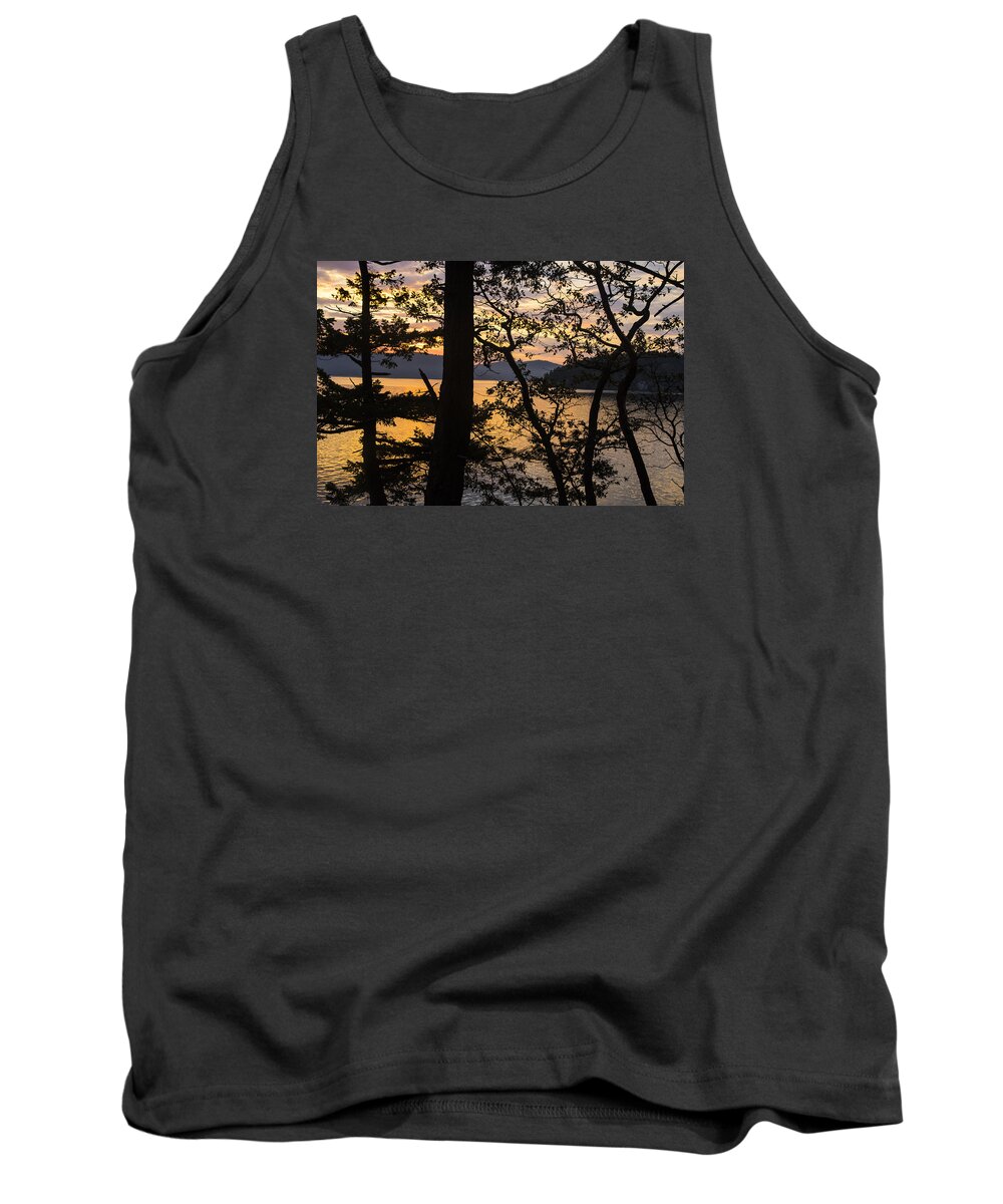 Lopez Island Tank Top featuring the photograph Sunrise in the trees by Matt McDonald
