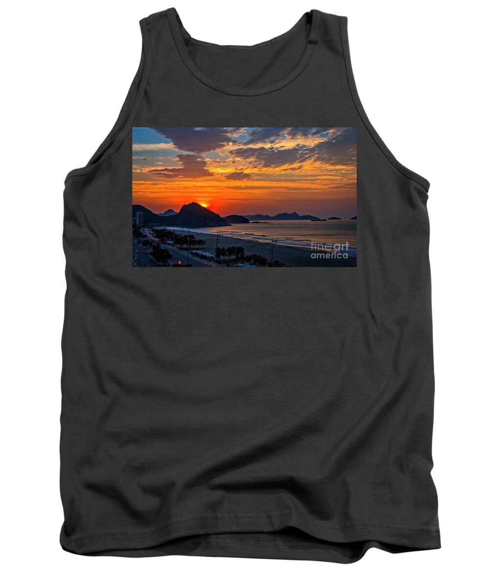 Sunset Tank Top featuring the digital art Sunset at Copacabana by Pravine Chester