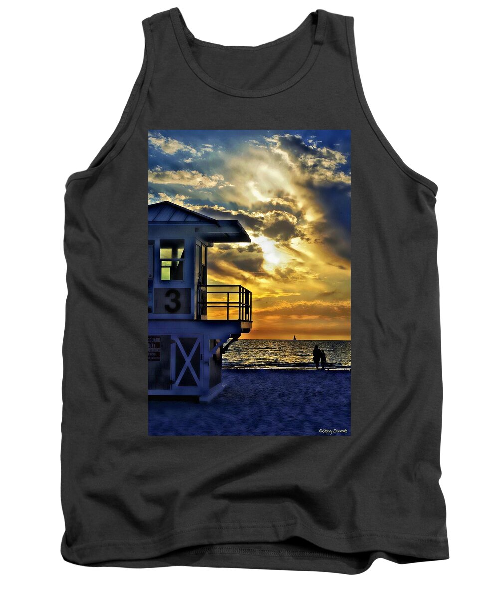 Sunset Tank Top featuring the photograph Sunset Lifeguard Station 3 by Stoney Lawrentz