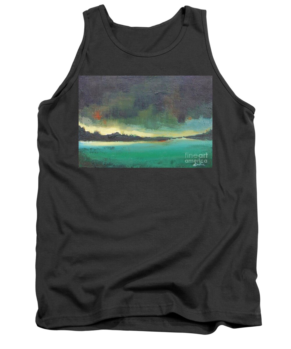 Landscape Tank Top featuring the painting Sunset on Blue Danube by Vesna Antic