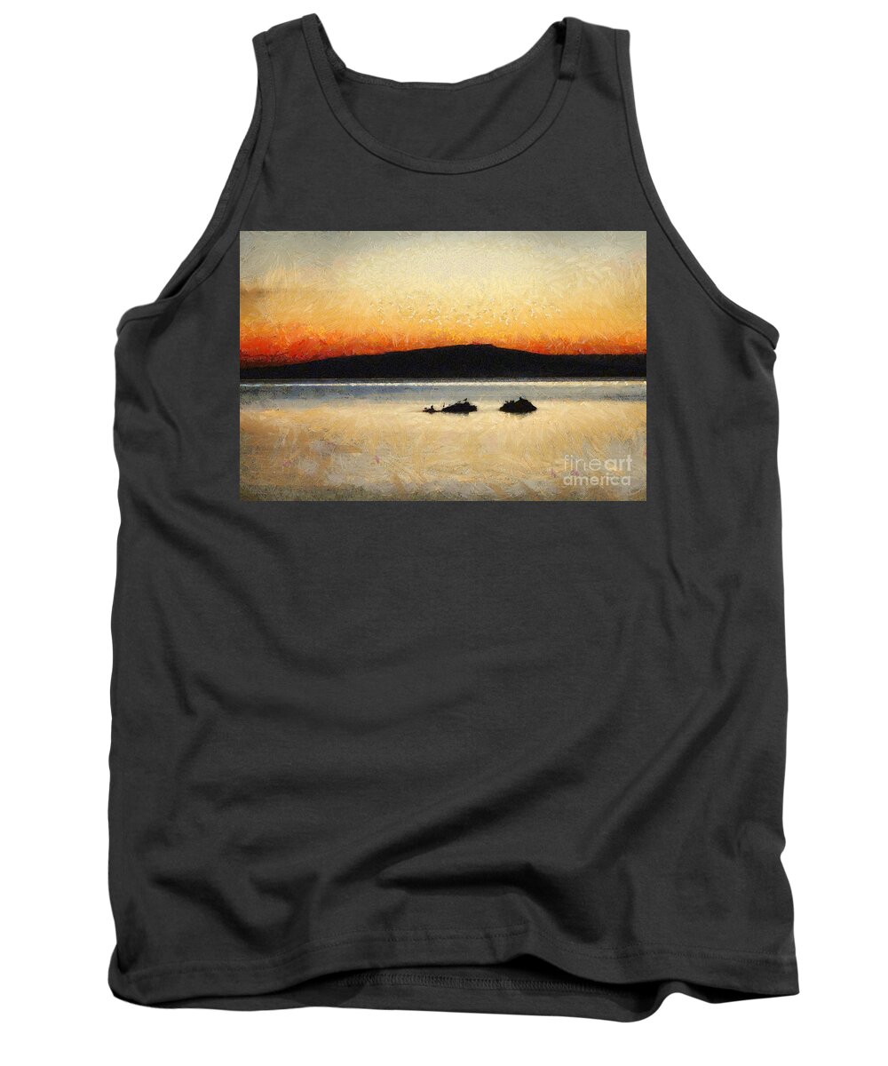 Art Tank Top featuring the painting Sunset Seascape by Dimitar Hristov