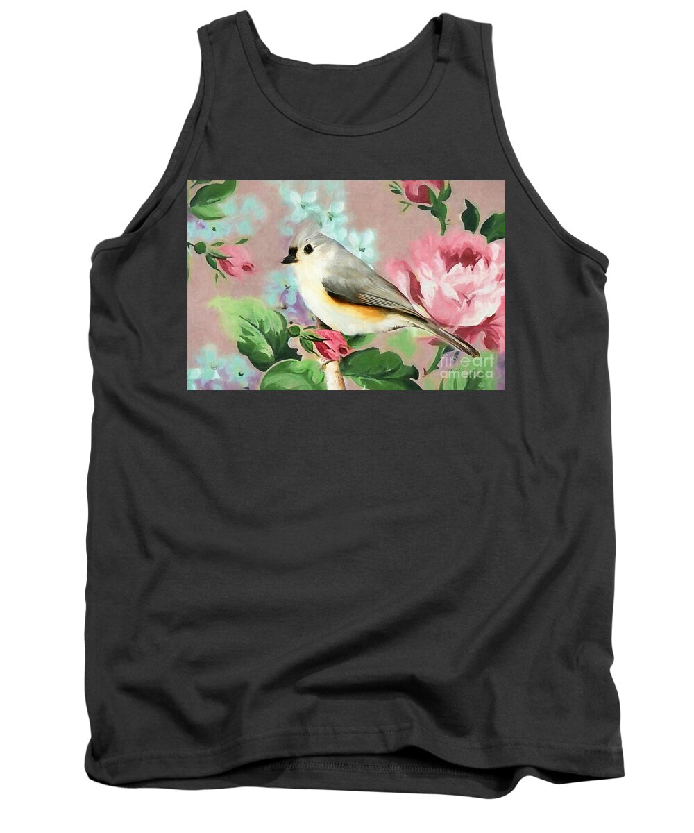Titmouse Bird Tank Top featuring the painting Sweet Tufted Titmouse by Tina LeCour