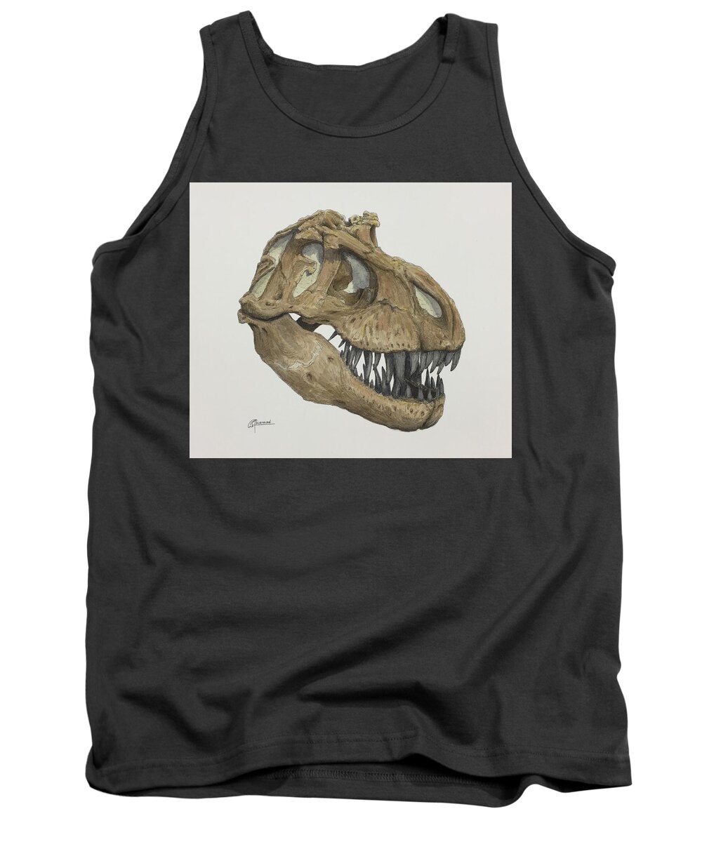 T. Rex Tank Top featuring the painting T. rex Skull 2 by Rick Adleman