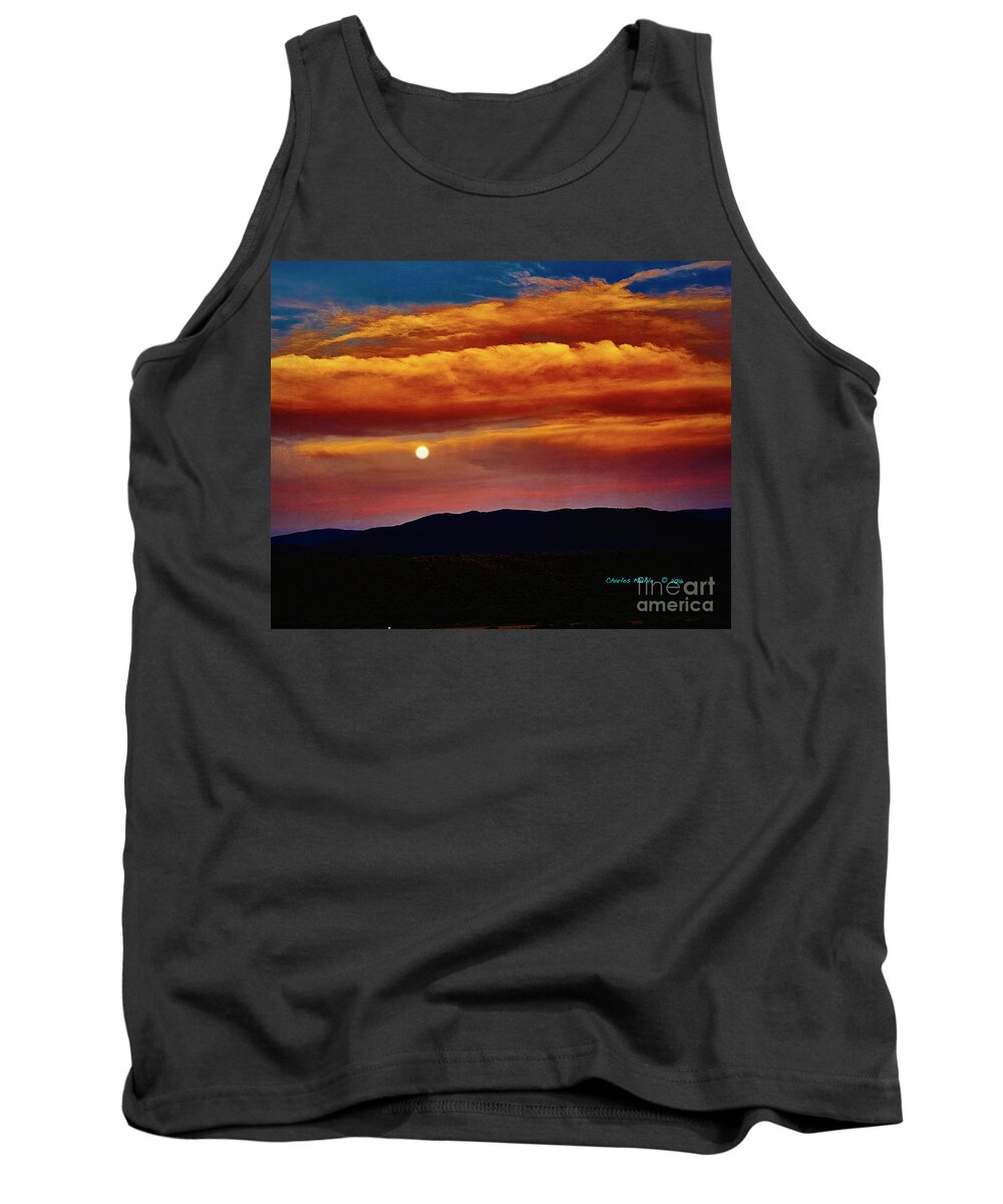 Moonrise Tank Top featuring the photograph Taos Moonrise by Charles Muhle
