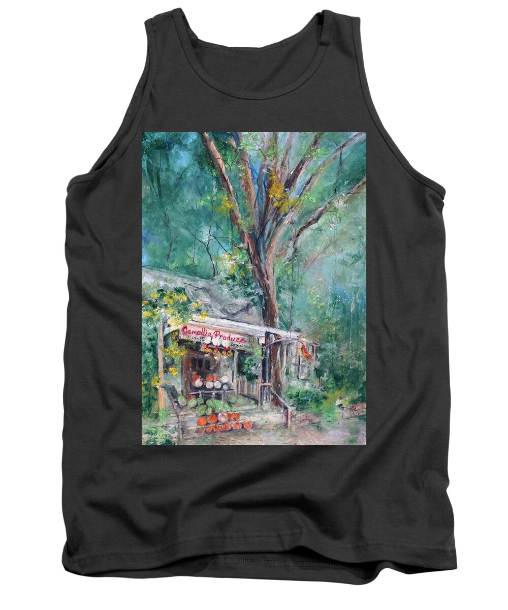 Oil Pastel Tank Top featuring the painting Slidell Produce by Robin Miller-Bookhout