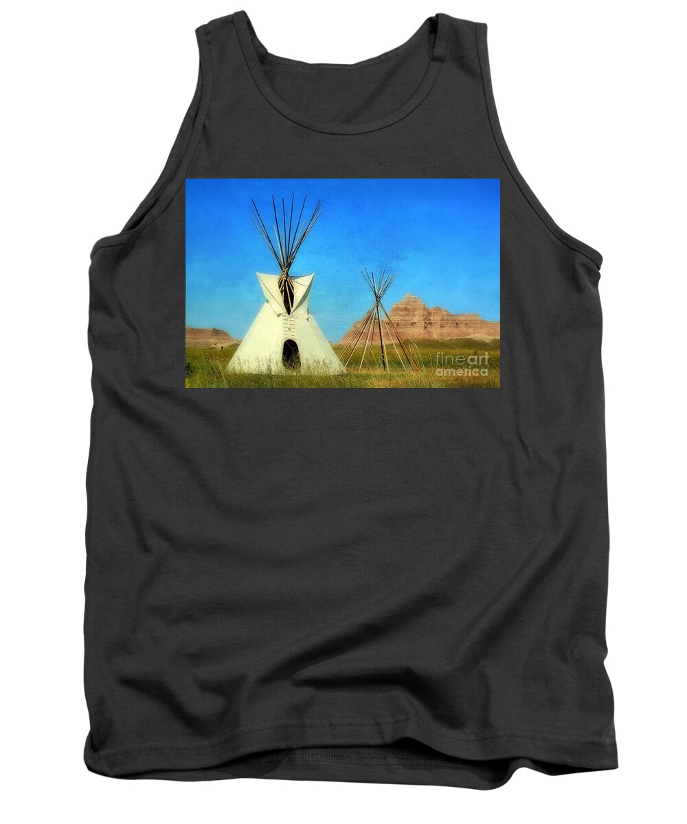 Badlands Tank Top featuring the photograph Tepee in Badlands by Teresa Zieba
