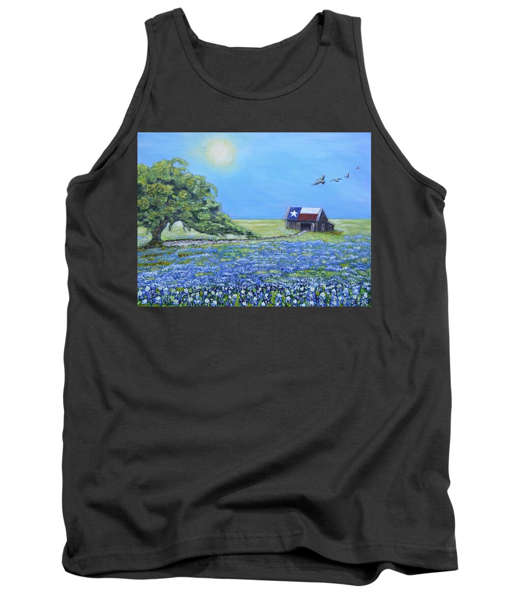 Texas Landscape Tank Top featuring the painting Texas Barn and Live Oak by Melissa Torres