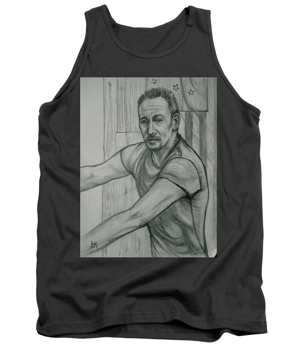 Bruce Springsteen Tank Top featuring the drawing The Boss by Pete Maier