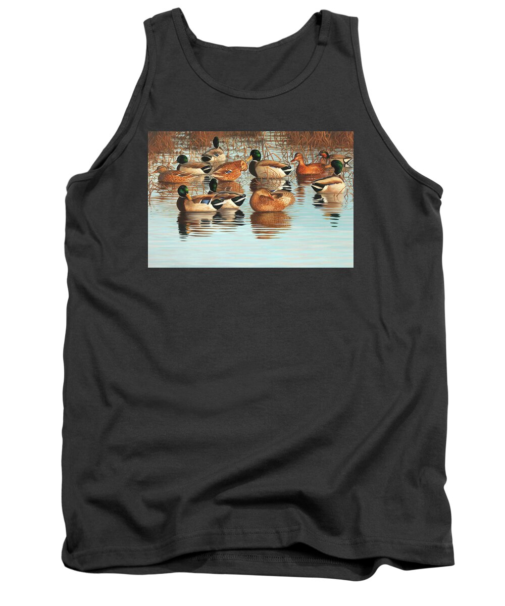 Mallards Tank Top featuring the painting The Breakfast Club by Guy Crittenden