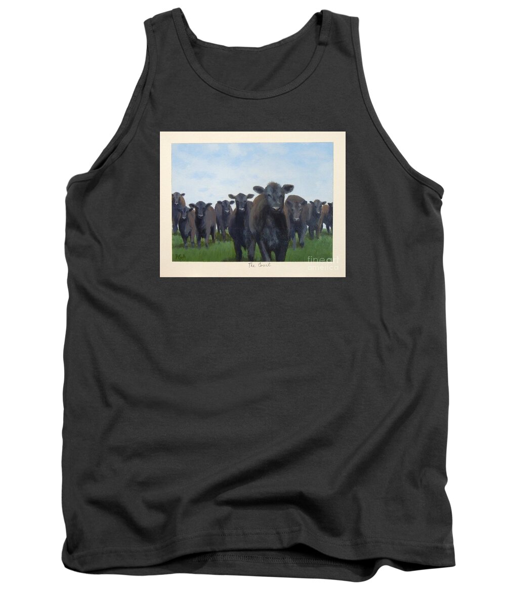 Black Cow Tank Top featuring the painting The Court by Phyllis Andrews