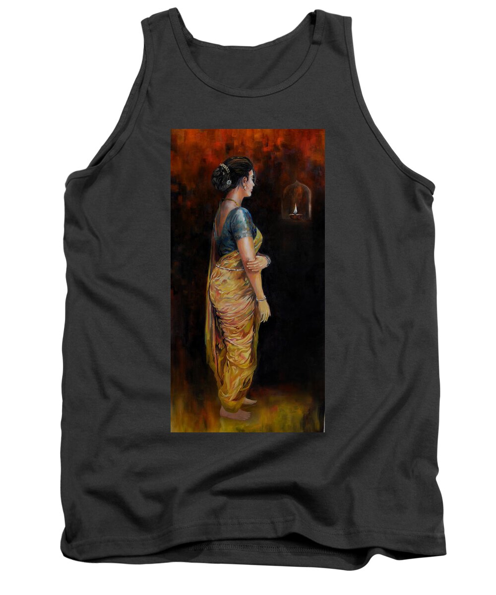 Woman In Sari Tank Top featuring the painting The first Diwali by Parag Pendharkar
