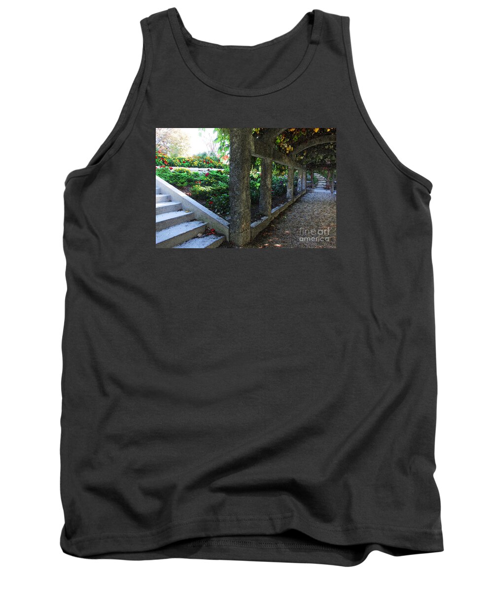 Landscape Tank Top featuring the digital art The Grape Arbor Path by David Blank