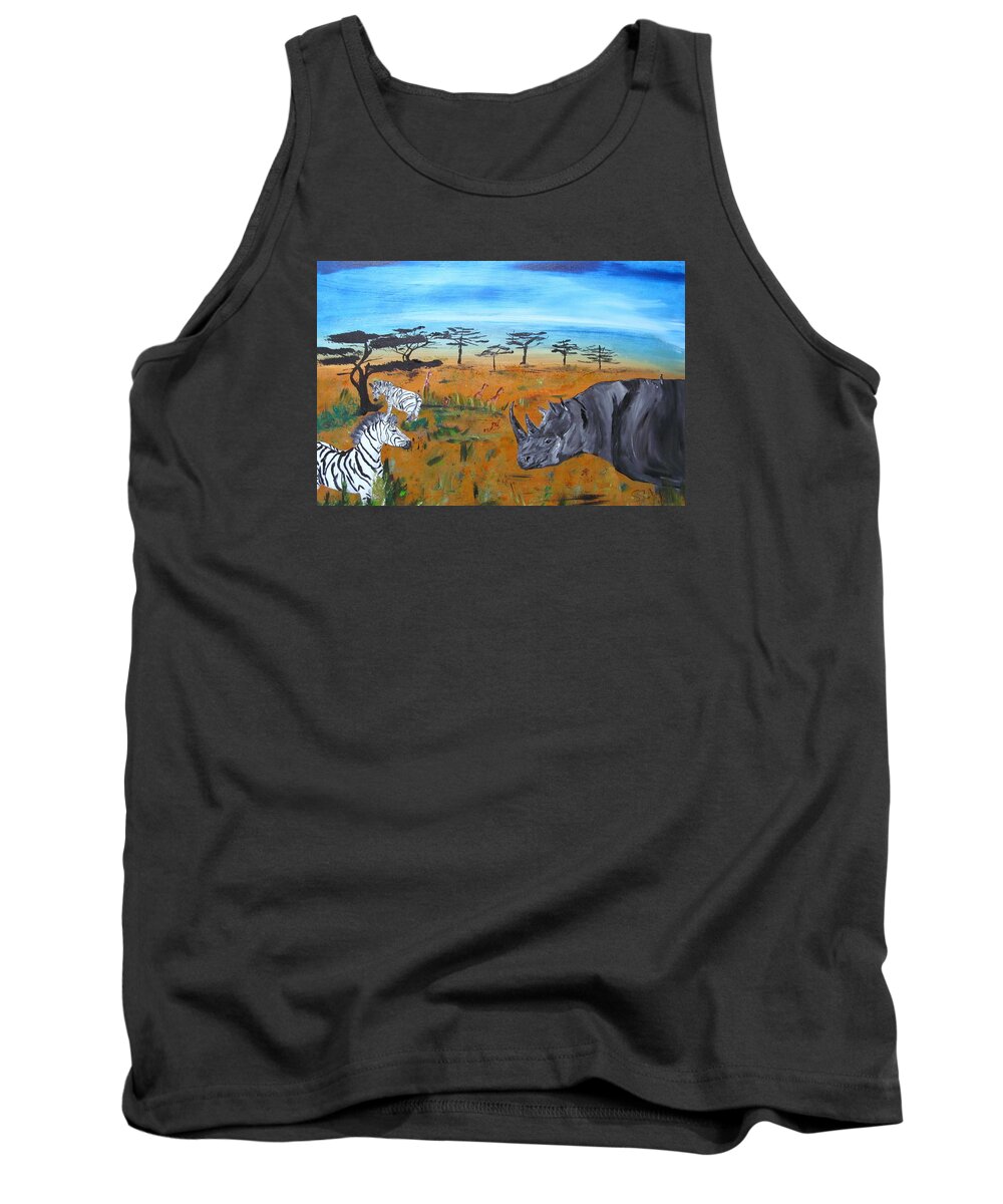 Black Rhino Tank Top featuring the painting The Last Black by Susan Voidets