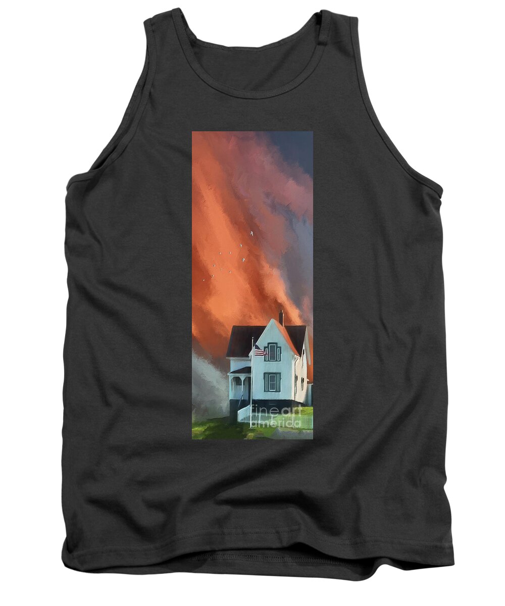 Lighthouse Tank Top featuring the digital art The Lighthouse Keeper's House by Lois Bryan