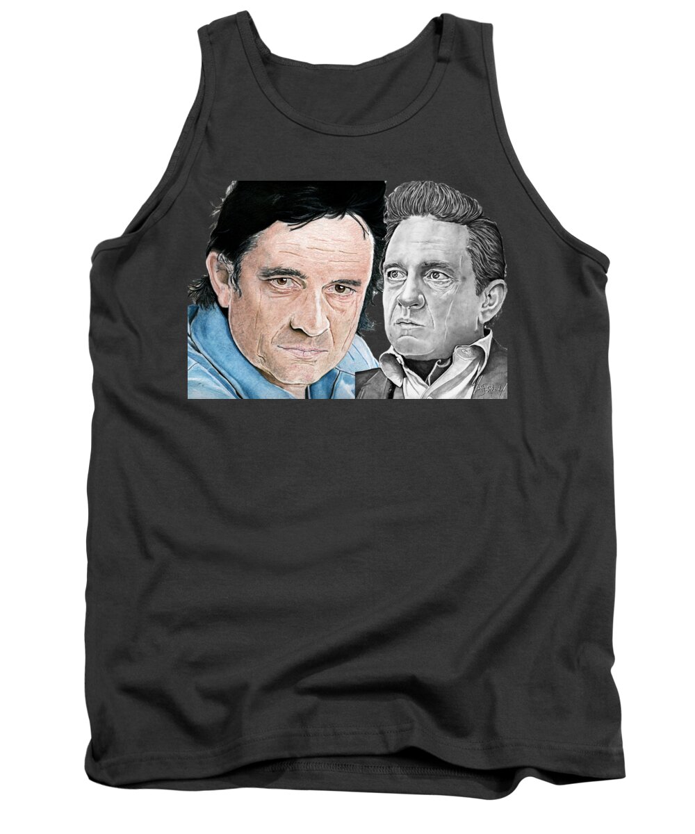 Cash Tank Top featuring the drawing The Man in Black by Bill Richards