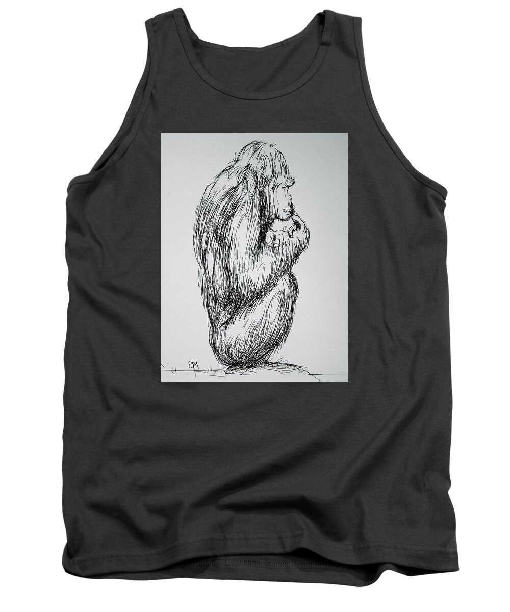 Monkey Tank Top featuring the drawing The Meaning of Life by Pete Maier