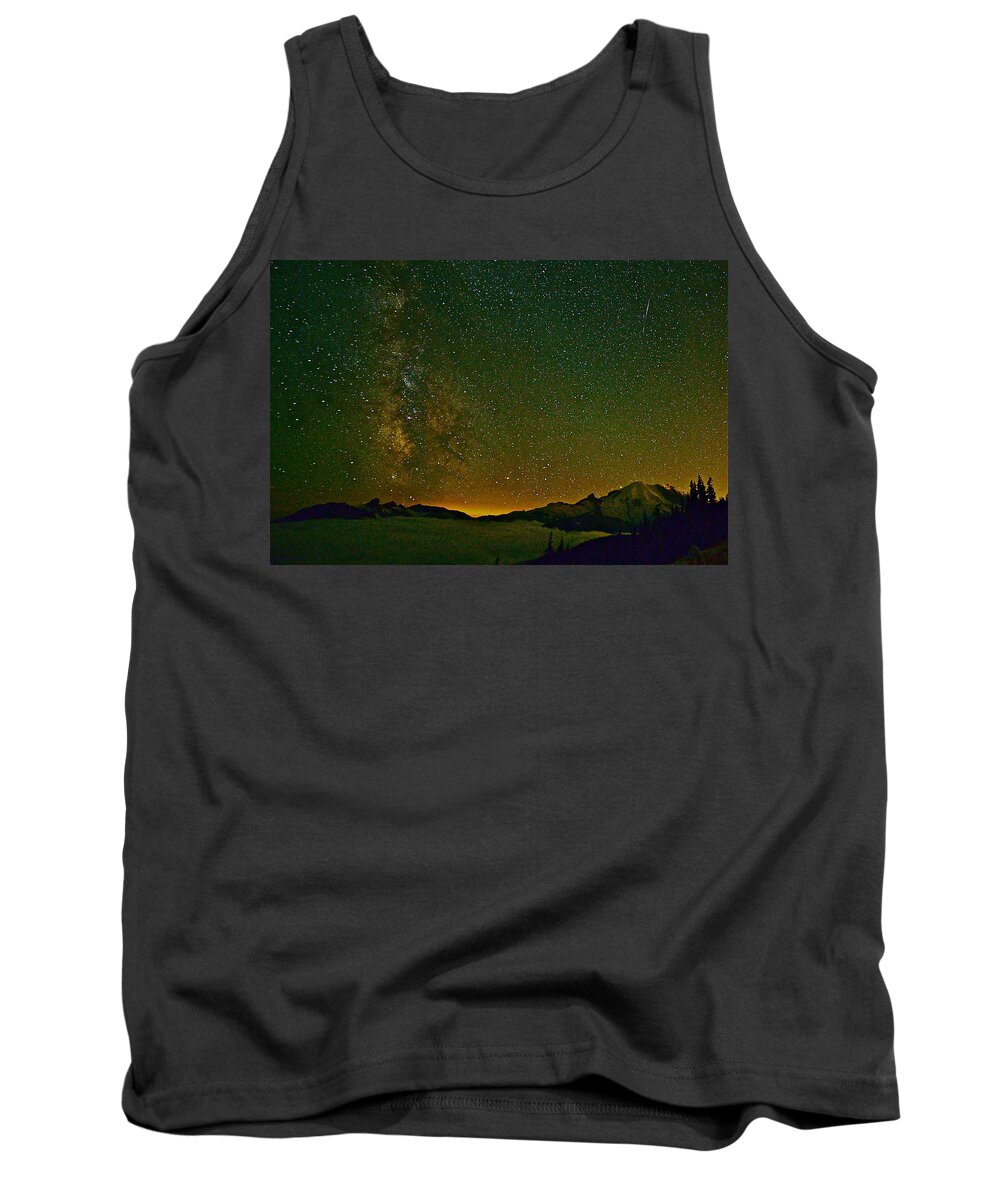 Mt. Rainier National Park Tank Top featuring the photograph The Milky Way and Mt. Rainier by Don Mercer