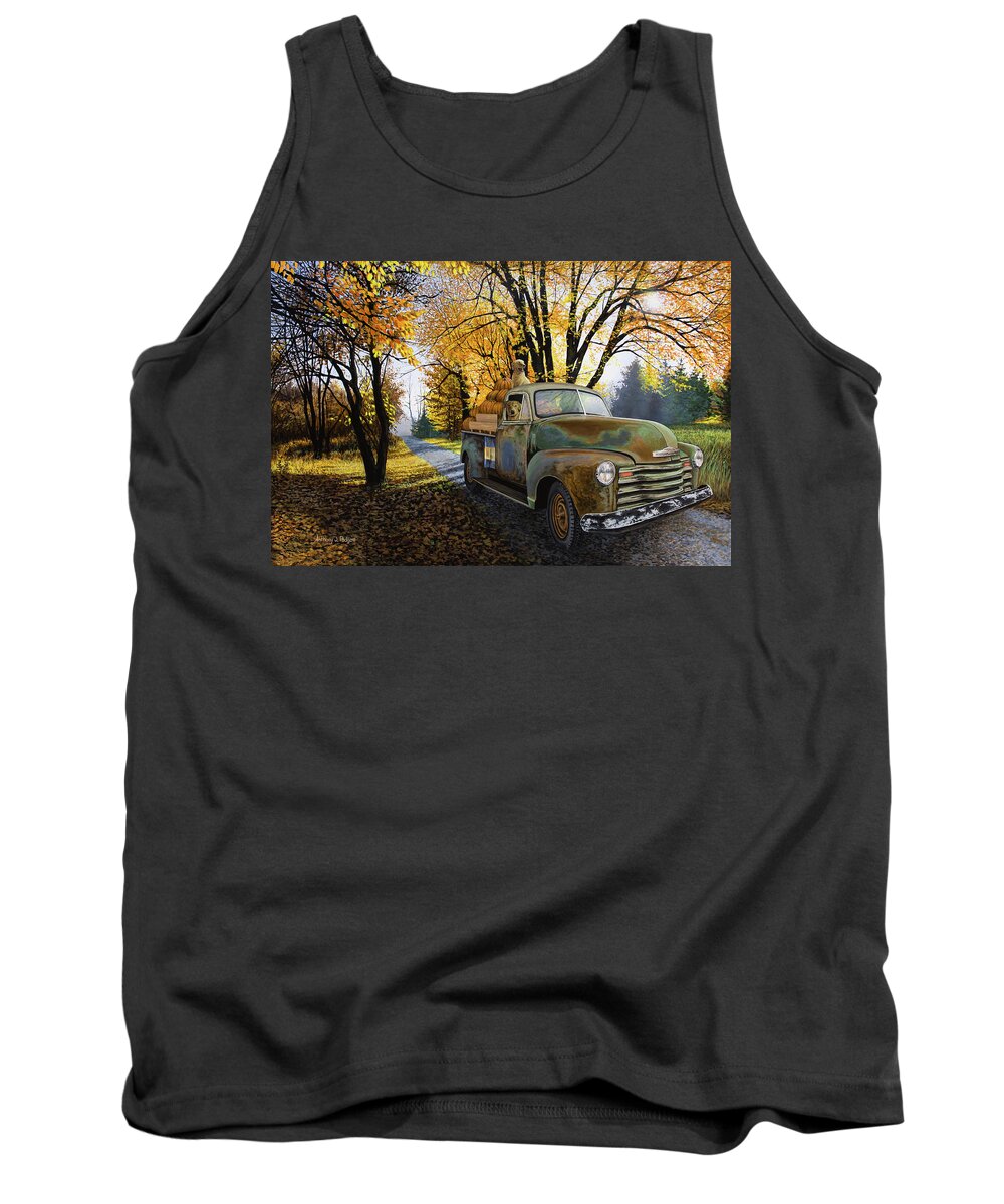 Pumpkin Tank Top featuring the painting The Ol' Pumpkin Hauler by Anthony J Padgett