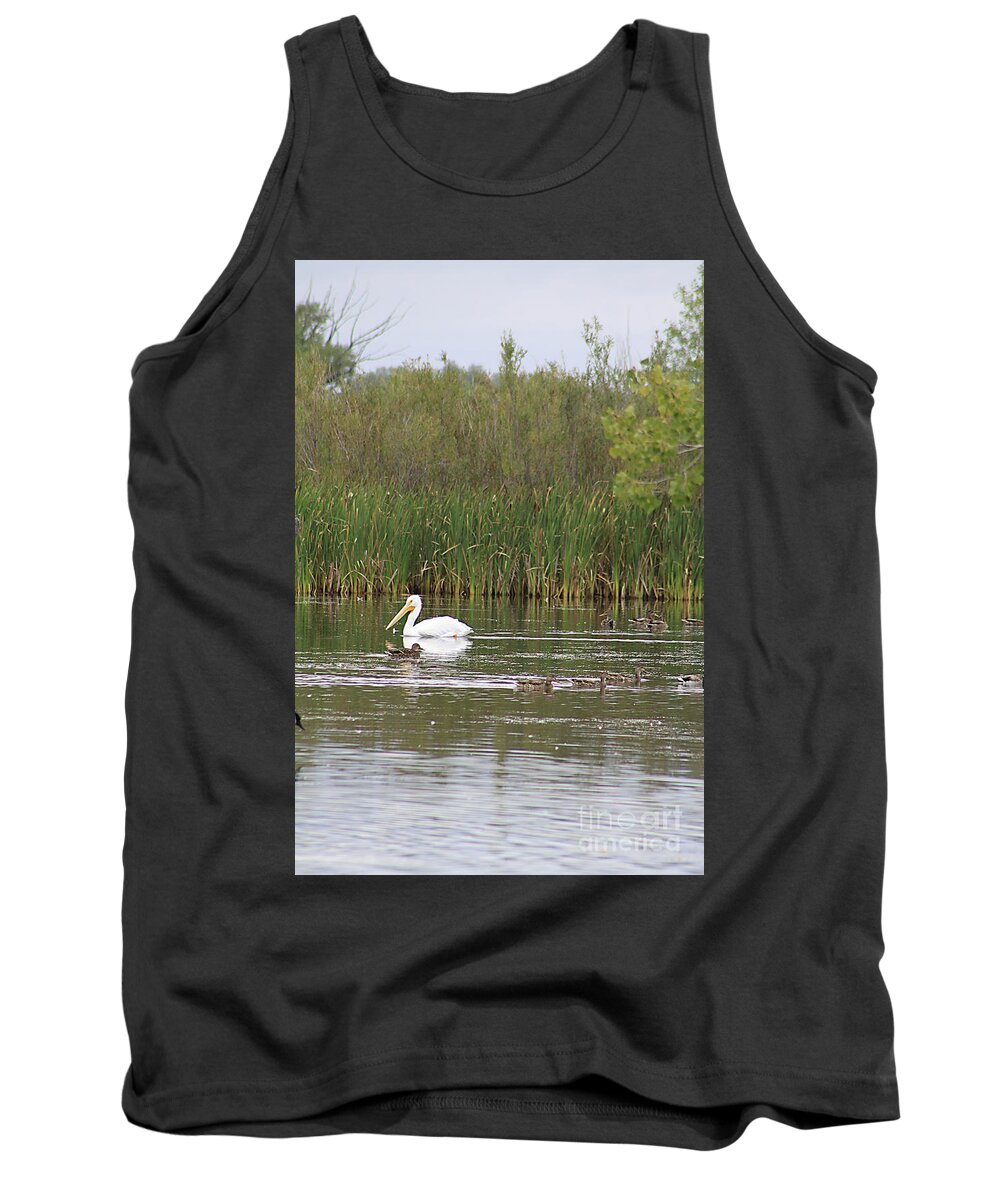 Pelican Tank Top featuring the photograph The Pelican and the Ducklings by Alyce Taylor