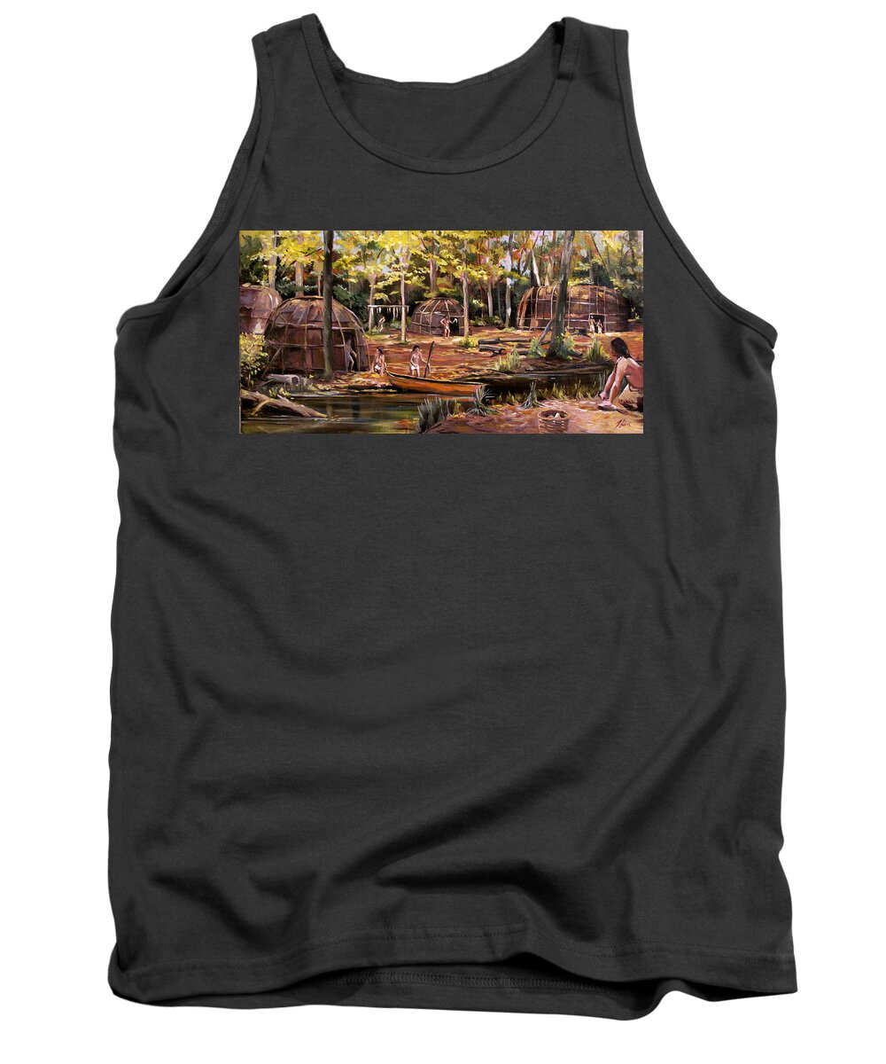 Institute Of American Indian Tank Top featuring the painting The Pequots by Nancy Griswold