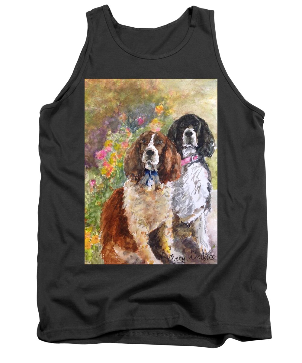 Springer Spaniels Tank Top featuring the painting The Puppies by Cheryl Wallace