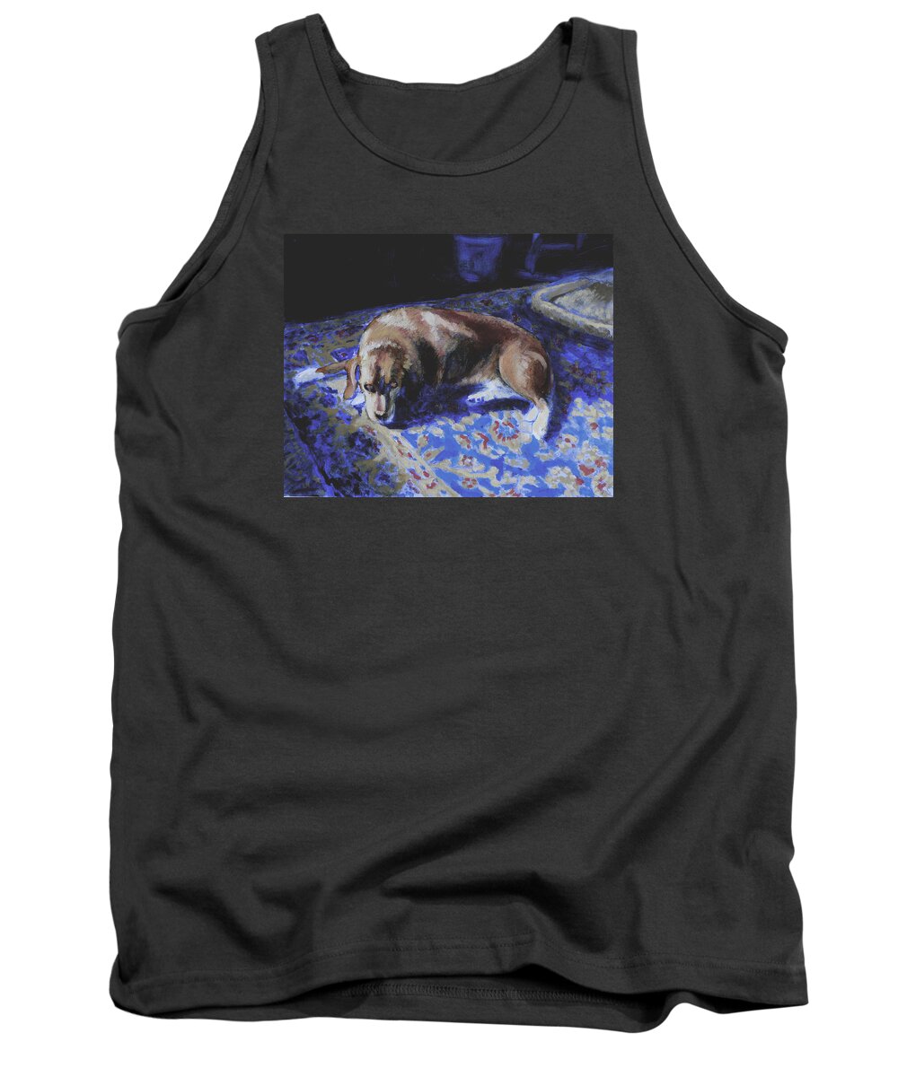 Dog On A Rug Tank Top featuring the painting The Sunbather by David Zimmerman