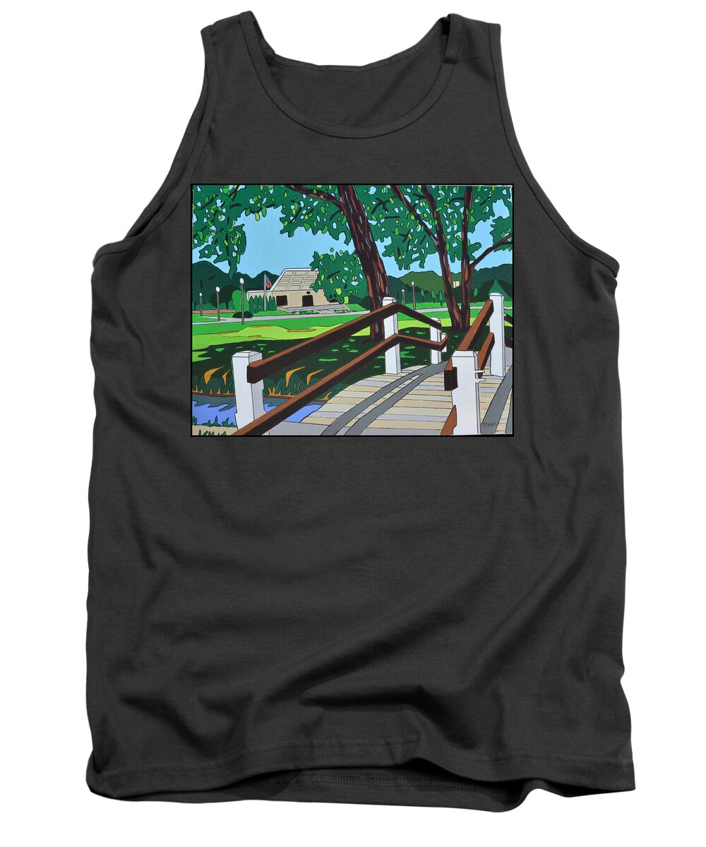 Valley Stream Tank Top featuring the painting The Village Green by Mike Stanko