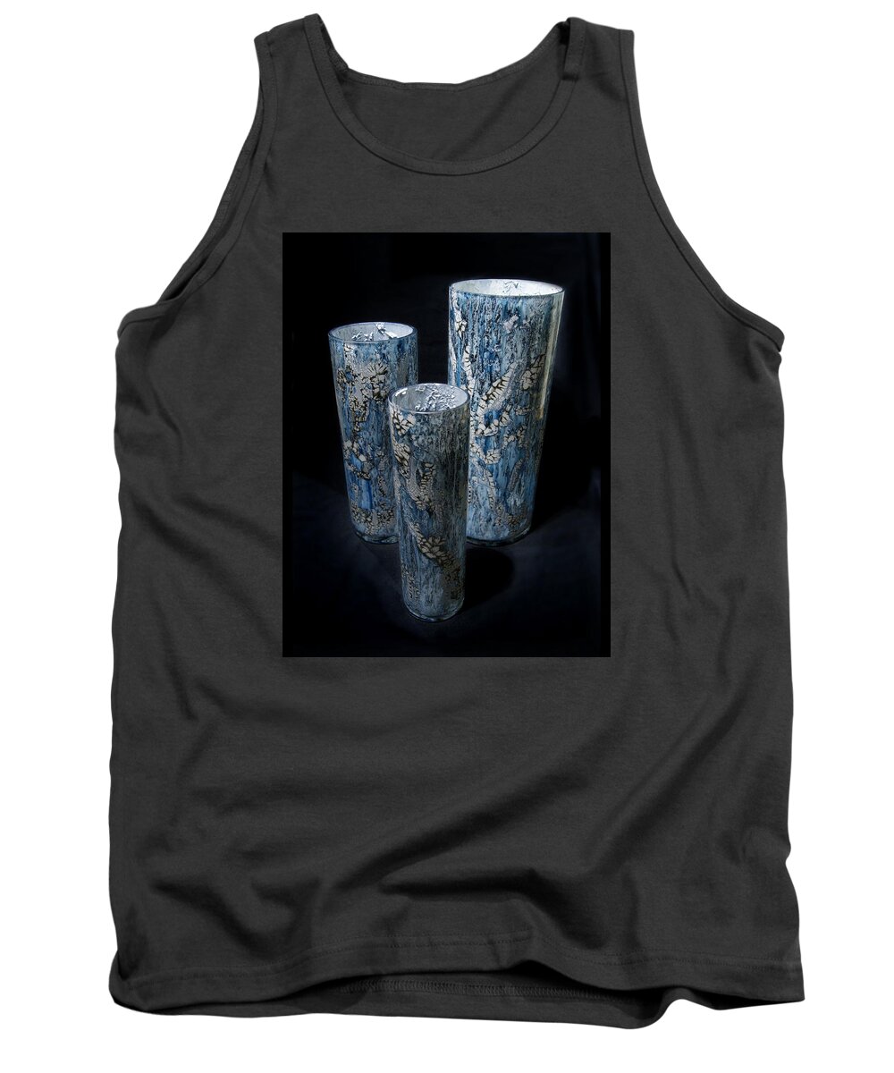 Blue Tank Top featuring the glass art Three Blue Cylinders by Christopher Schranck