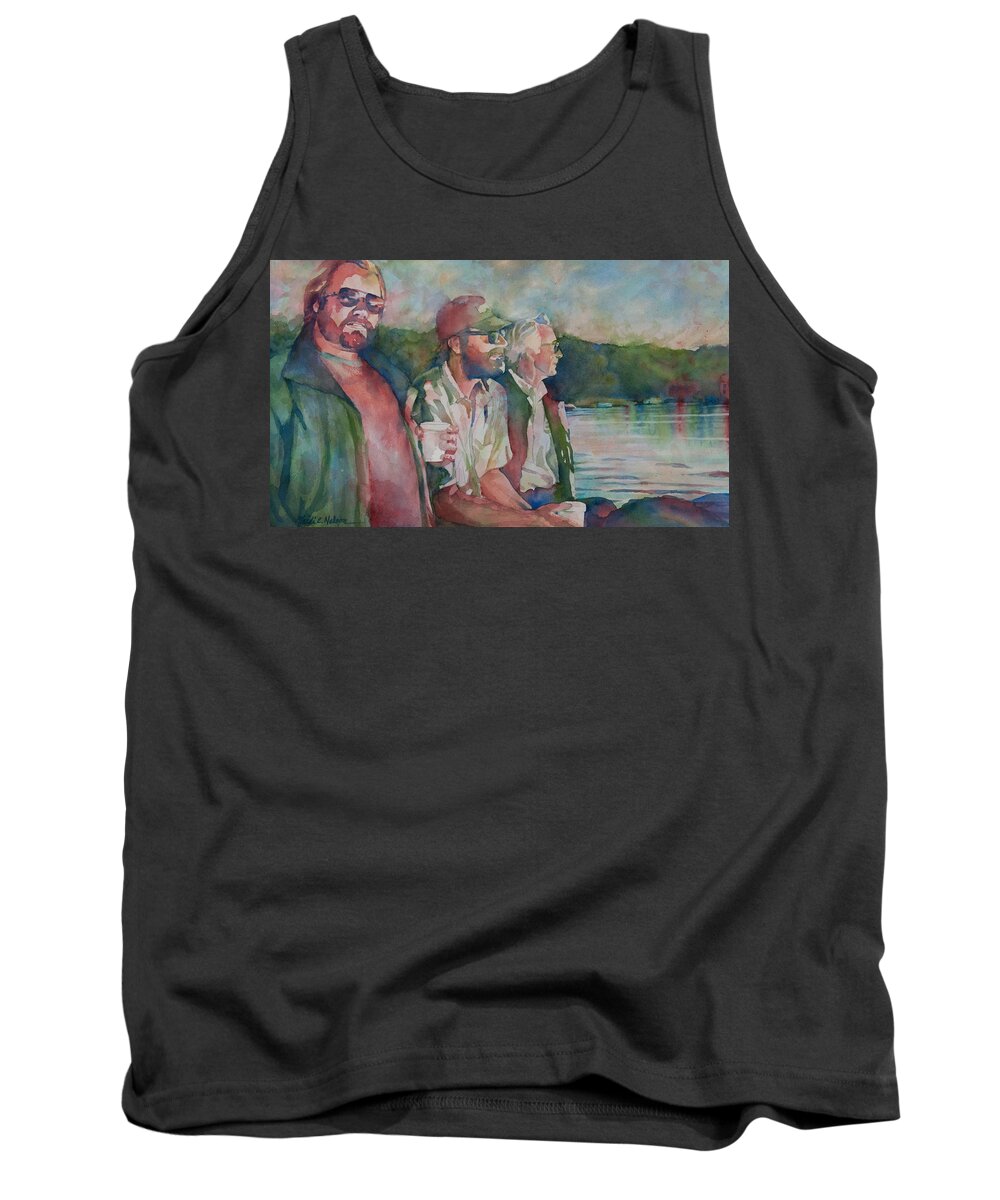 Boat Tank Top featuring the painting Three Men in a Boat by Heidi E Nelson