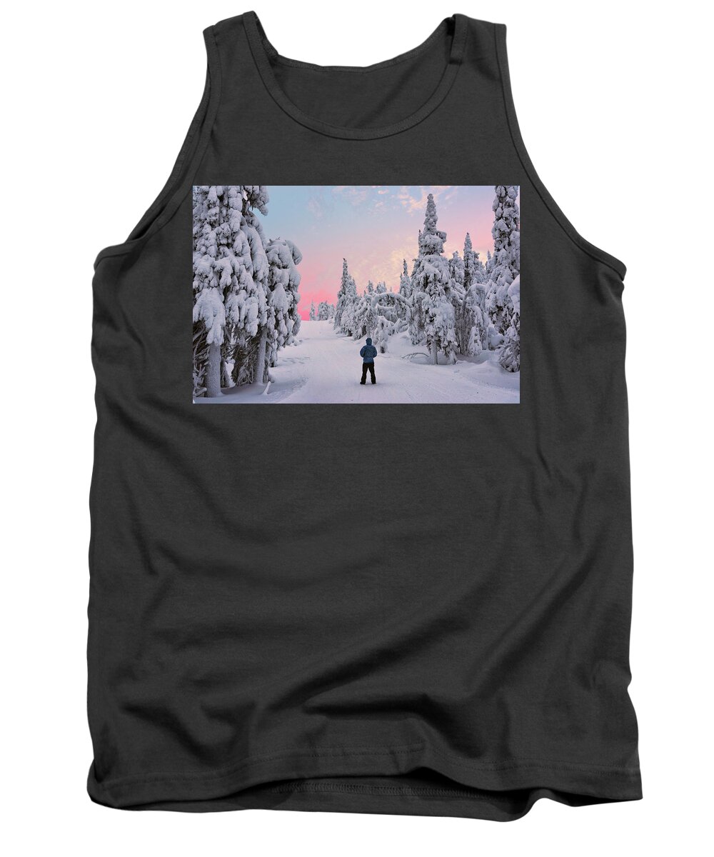 Sky Tank Top featuring the photograph Through a Snow Covered Forest by Roberta Kayne