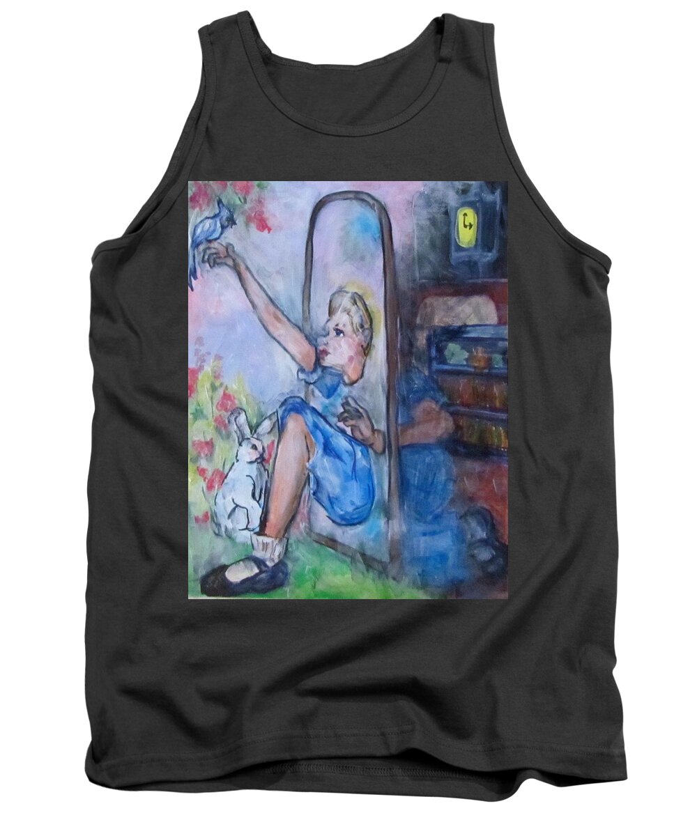 Alice In Wonderland Tank Top featuring the painting Through the Looking Glass by Barbara O'Toole