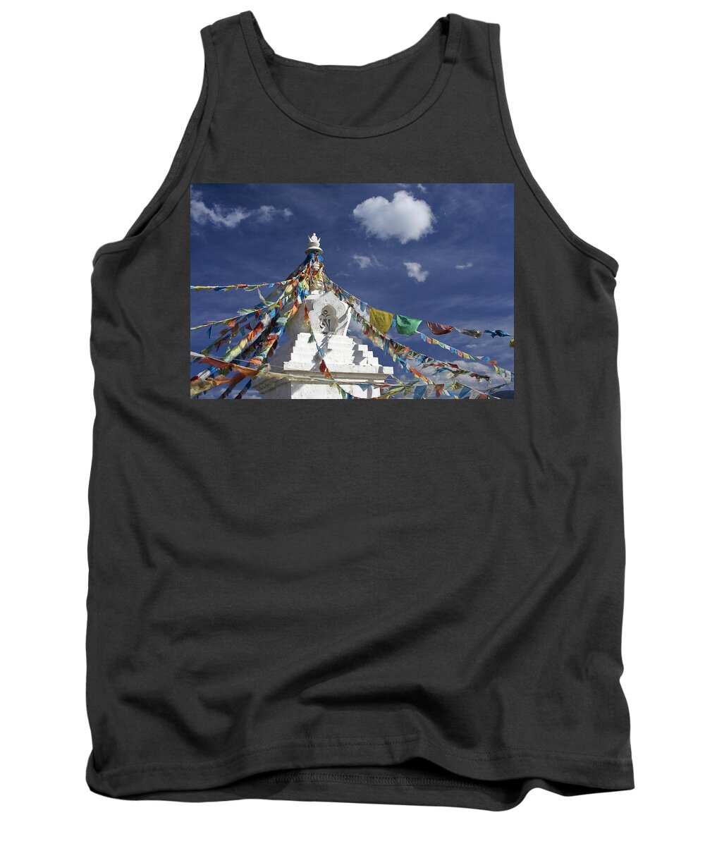 Asia Tank Top featuring the photograph Tibetan Stupa with Prayer Flags by Michele Burgess