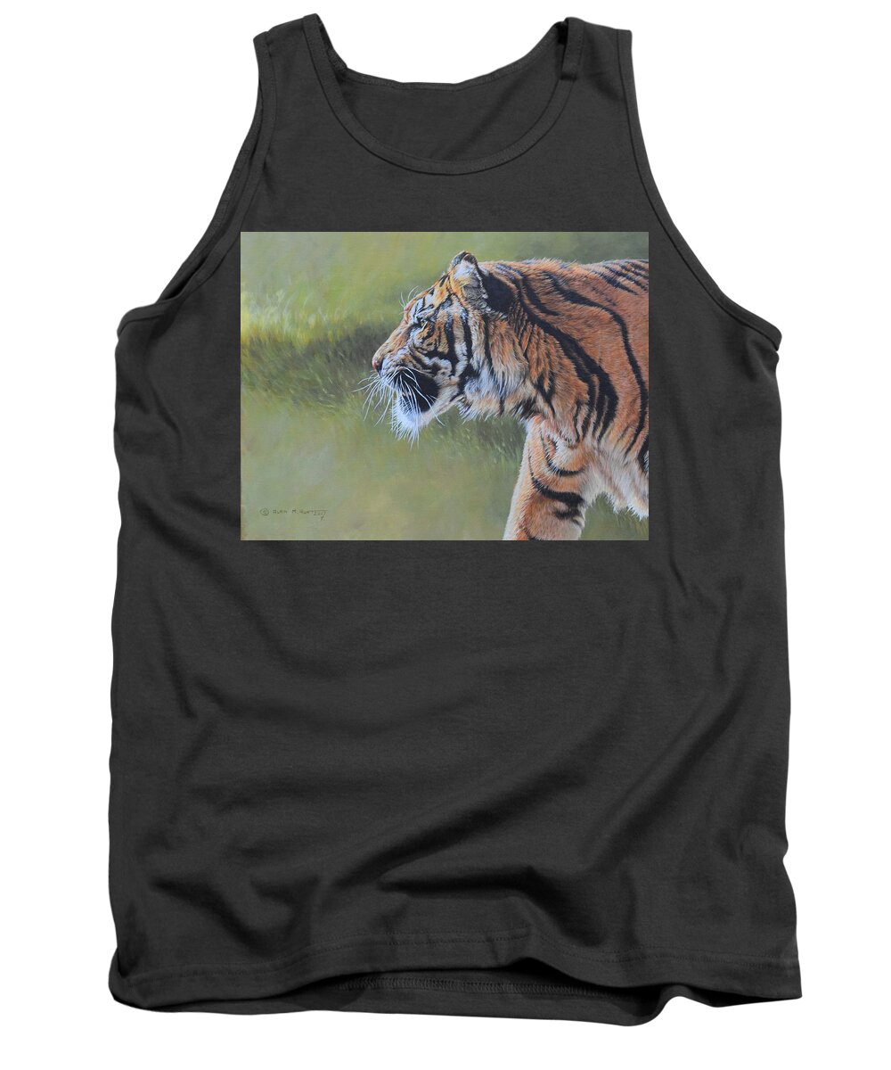 Tiger Tank Top featuring the painting Tiger Portrait by Alan M Hunt