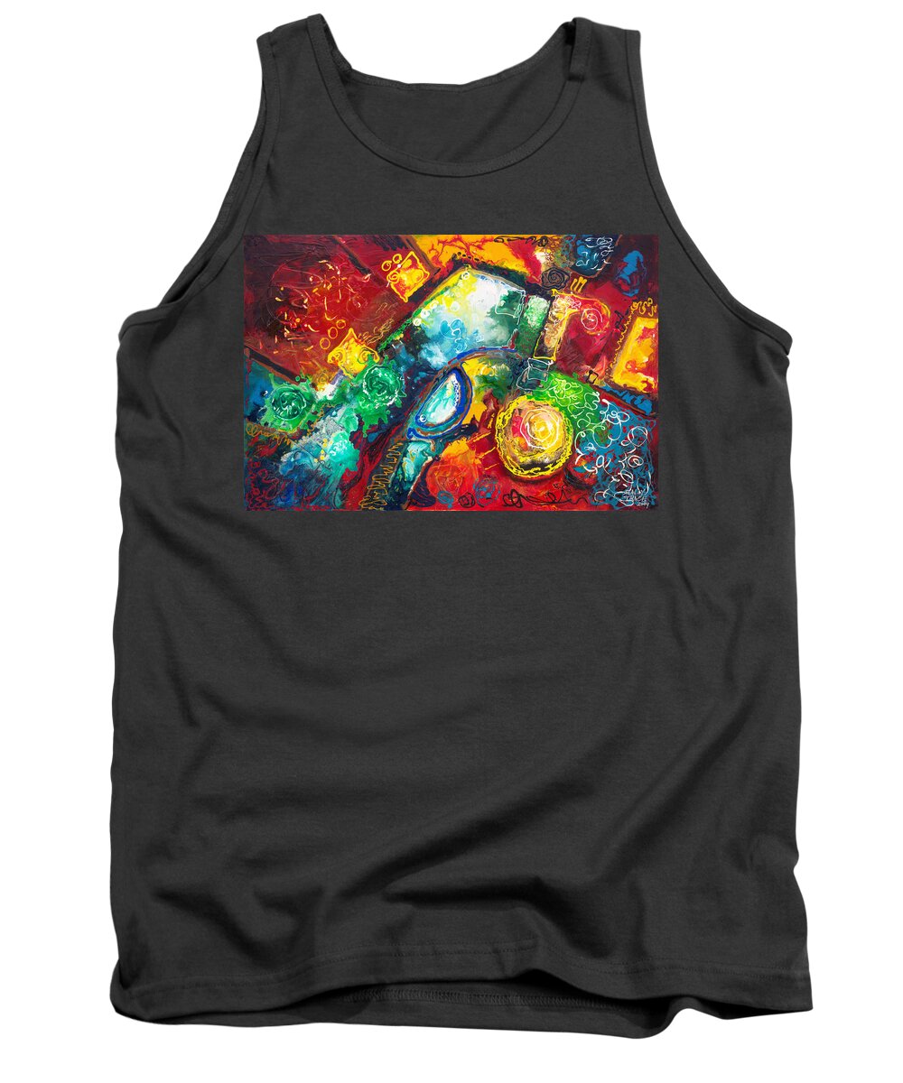 Abstract Contemporary Time Tank Top featuring the painting Time Warp by Sally Trace
