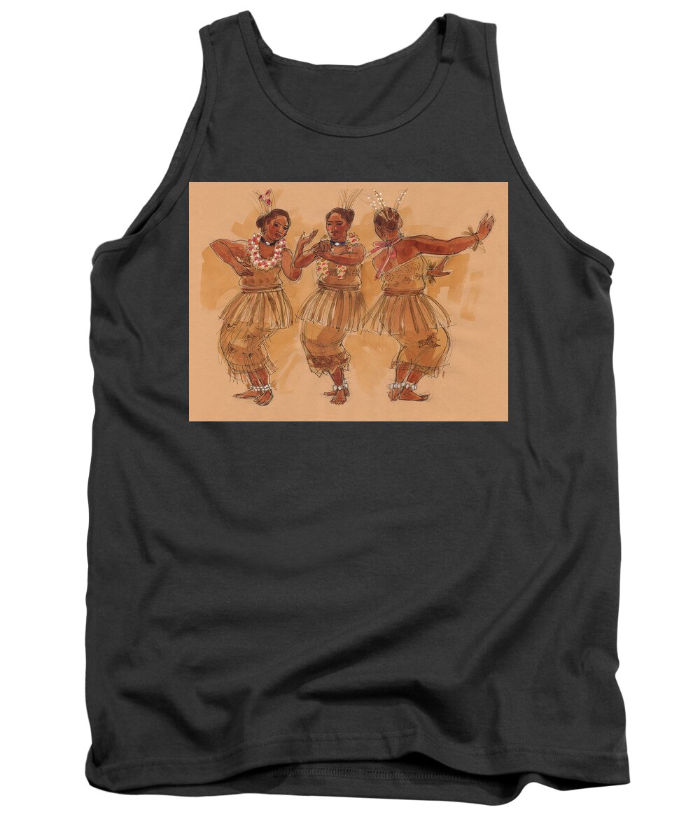 Tonga Tank Top featuring the painting Tonga Dance from Niuafo'ou by Judith Kunzle