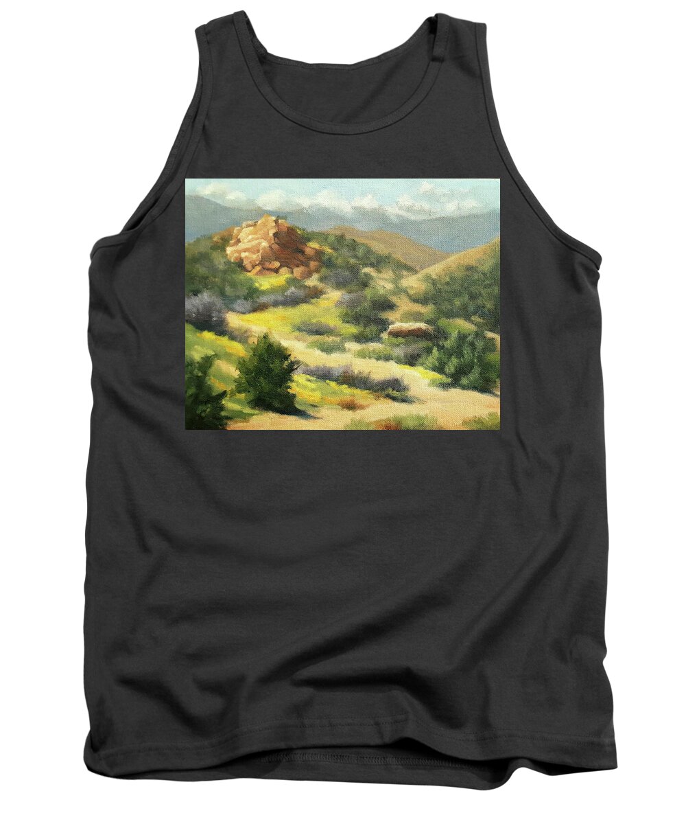 California Landscape Tank Top featuring the painting Trails of Vasquez Canyon by Sandy Fisher