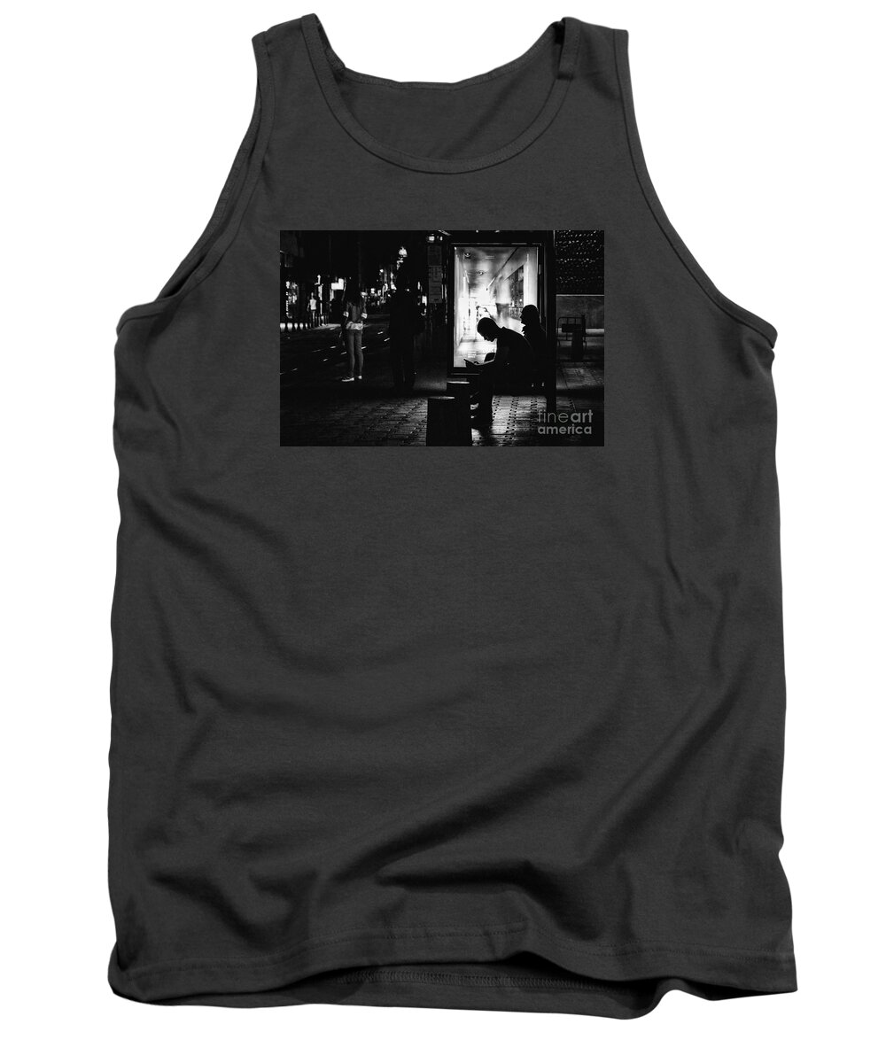 Bulgaria Tank Top featuring the photograph Tram station silhouettes by Jivko Nakev