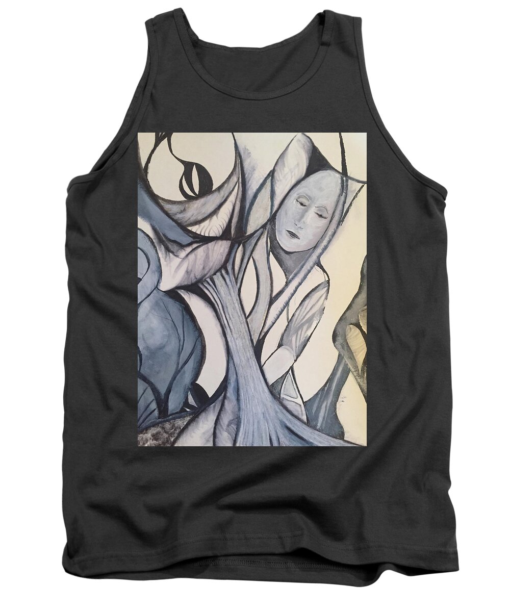 Contemporary Expressionist Drawing Tank Top featuring the drawing Tree Angel by Dennis Ellman