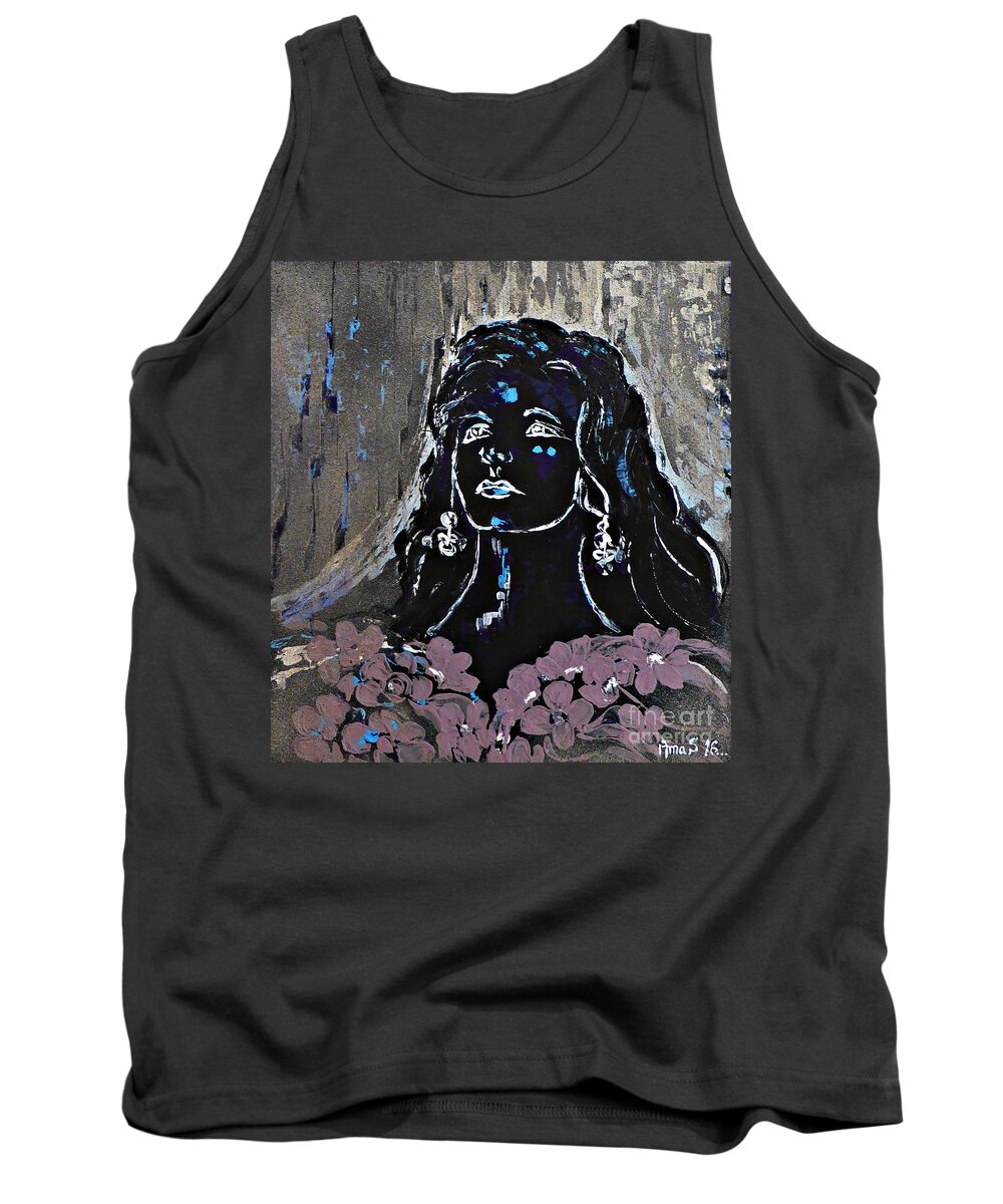 Amalia Rodrigues Tank Top featuring the painting Tribute to Amalia Rodrigues by Amalia Suruceanu