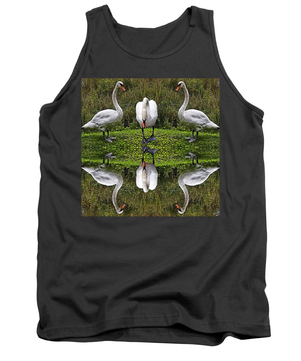 Swan Tank Top featuring the photograph Triplets In Reflection by Chris Lord