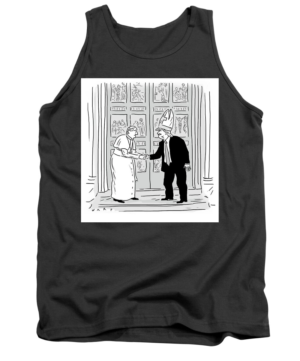 Trump Tank Top featuring the drawing Trump meets Pope Francis. by Kim Warp