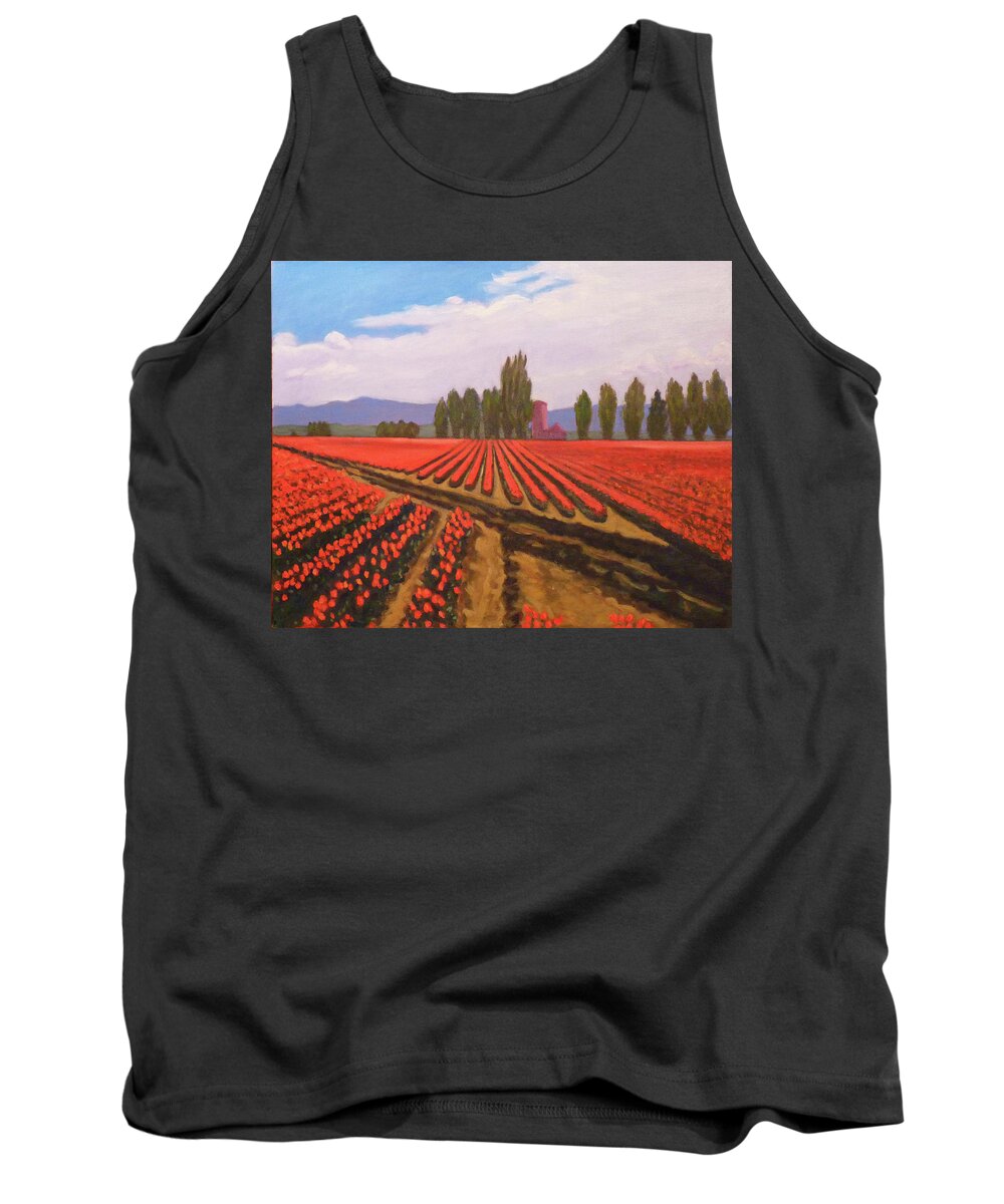Landscape Tank Top featuring the painting Tulip Farm by Stan Chraminski