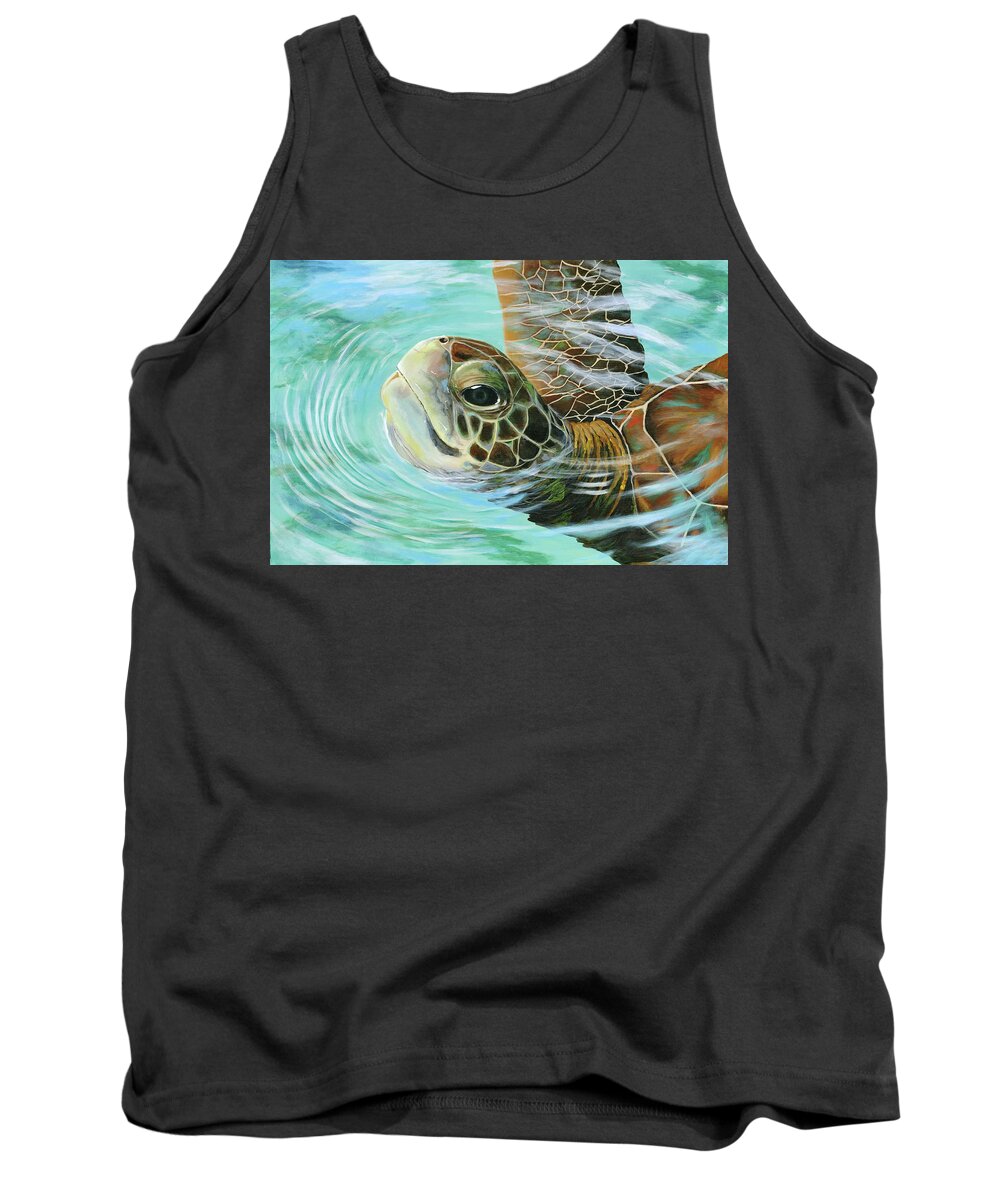 Turtle Tank Top featuring the painting Turtle Up by Donna Tucker