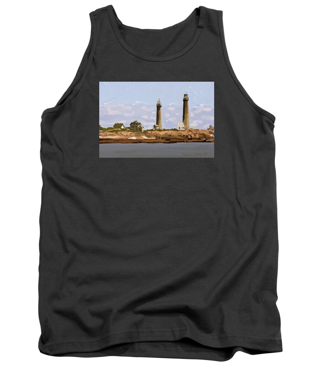 Twin Lights Tank Top featuring the painting Twin Lights, Thatcher's Island, Rockport, MA by Melissa Abbott