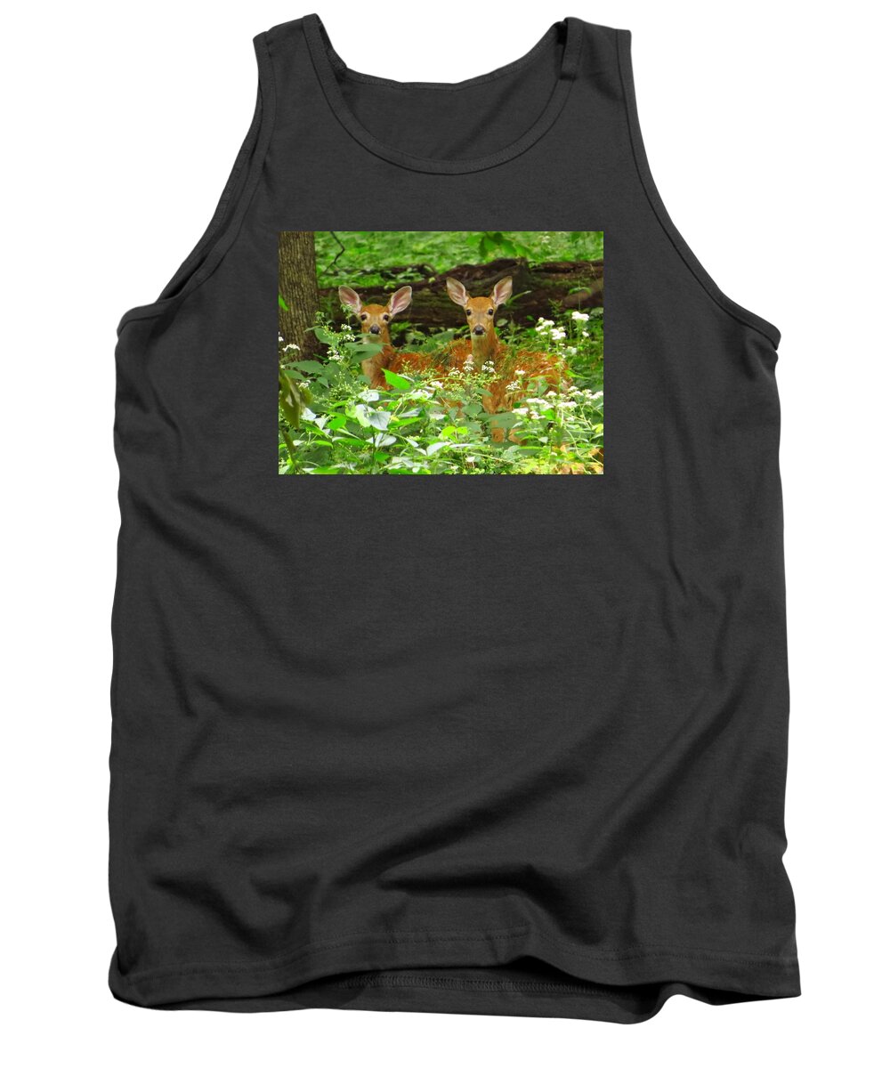 Deer Tank Top featuring the photograph Twins in the Woods by Lori Frisch