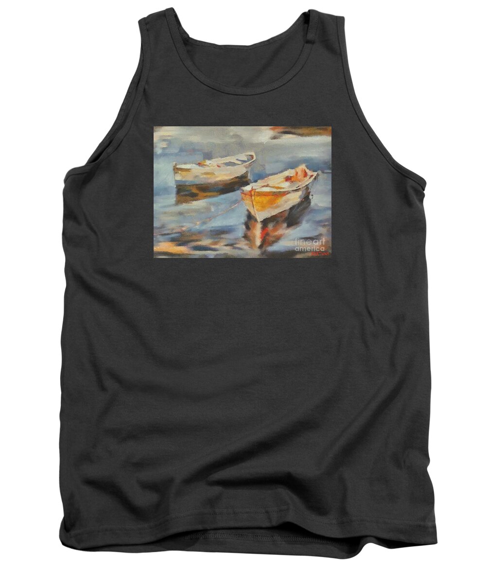Landscapes Tank Top featuring the painting Two boats on a mooring by Dragica Micki Fortuna