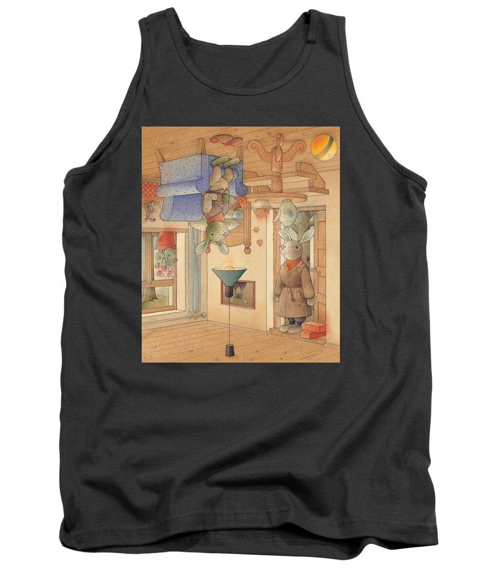 Rabbits Tank Top featuring the painting Two Rabbits by Kestutis Kasparavicius
