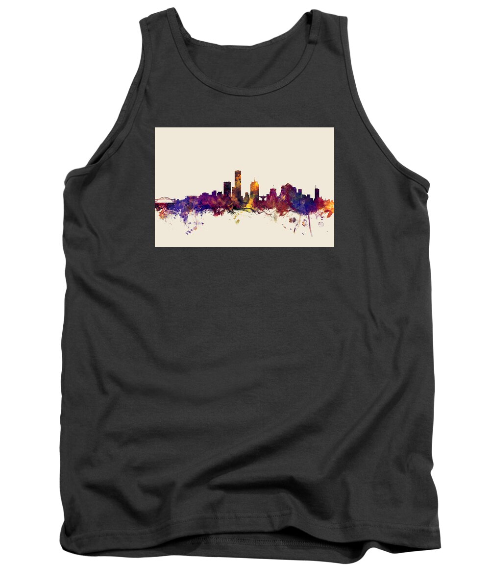 United States Tank Top featuring the digital art united states, usa, city skyline, watercolour, watercolor, urban, silhouette, cityscape, Minneapoli by Michael Tompsett