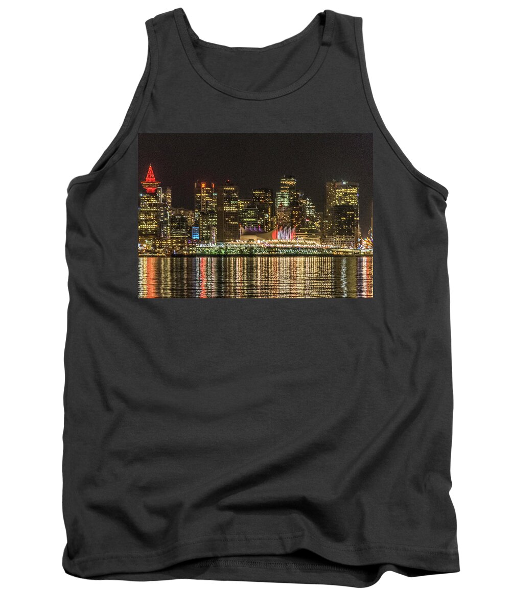 Vancouver Tank Top featuring the photograph Vancouver - Downtown city lights by David Lee