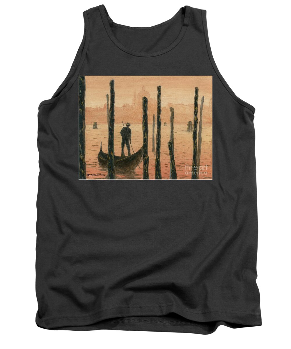 Cityscape Tank Top featuring the photograph Venetian Gondolier in the sunset by Italian Art